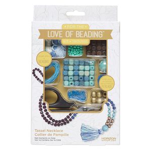 Necklace starter kit, steel / wood (dyed / waxed) / cotton / acrylic, mixed colors. Sold per 260-piece set.