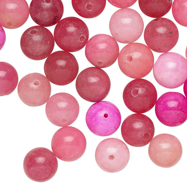Bead mix, quartz (dyed / coated), multi-pink, 7-9mm round, 0.8-1.4mm hole, C grade, Mohs hardness 7. Sold per pkg of 100. image number 0