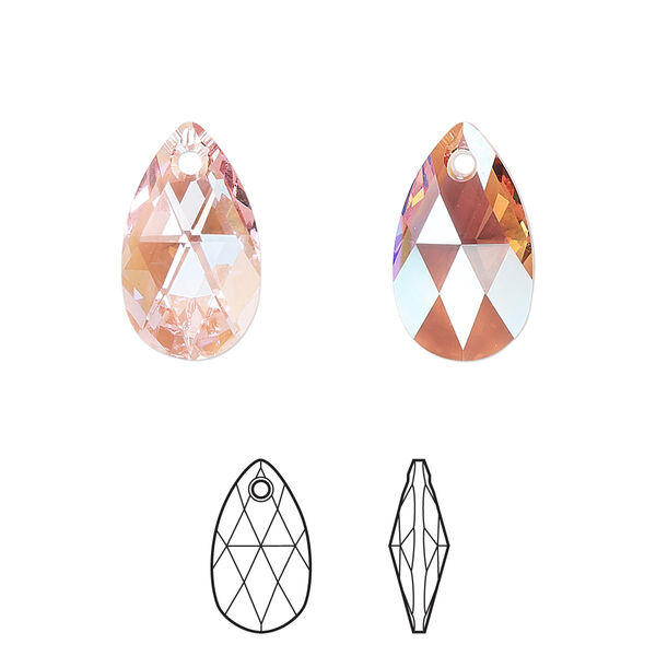 Drop 144pk light rose shimmer, Swarovski® 16x9mm pendant pear 6106 image number 0