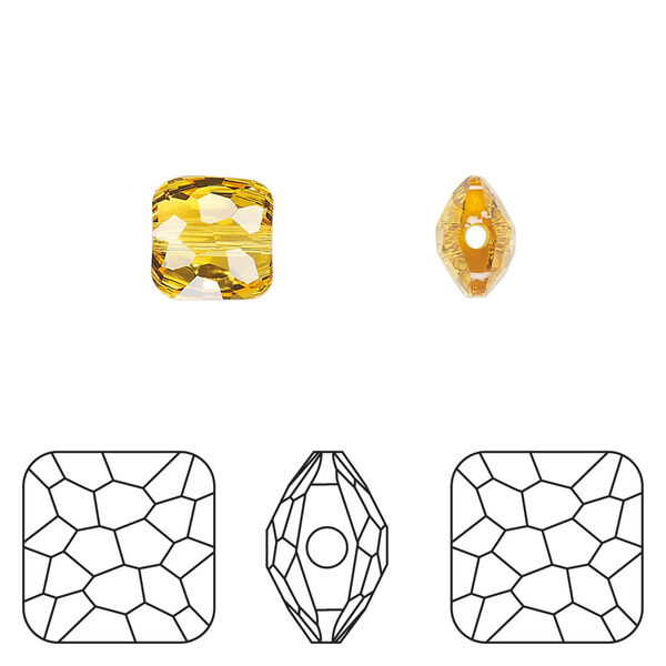 Bead 1pkg4 light topaz, Crystal Passions® 8mm puffed square 5035 image number 0