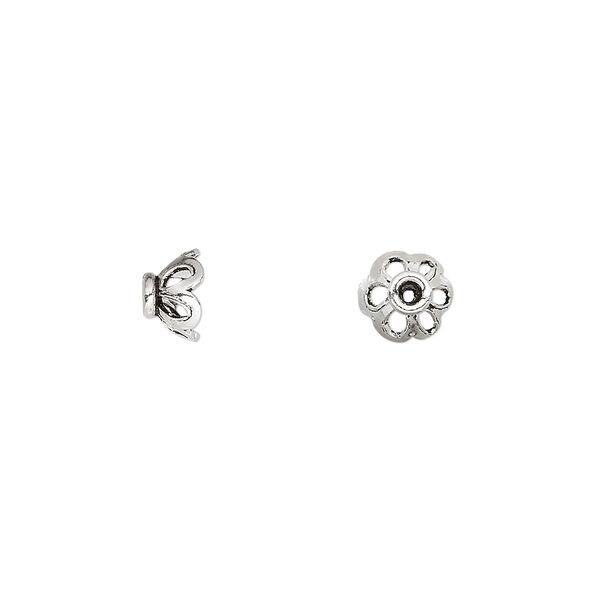 Bead cap, antiqued sterling silver, 6x4mm rondelle with cutout design, fits 5-7mm bead. Sold per pkg of 6. image number 0