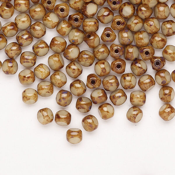 Bead glass 1pk 4mm flat-sided round, opaque brown tan 17 gram image number 0