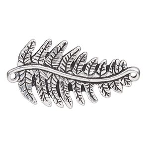 Focal, TierraCast®, antique silver-plated pewter (tin-based alloy), 38x20mm 3D fern. Sold per pkg of 10.