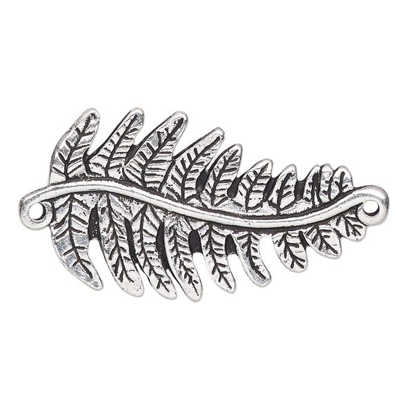 Focal, TierraCast®, antique silver-plated pewter (tin-based alloy), 38x20mm 3D fern. Sold per pkg of 10. image number 0
