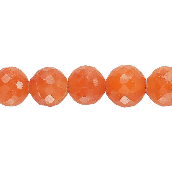 Bead, carnelian (dyed / heated), medium-dark, 9-10mm hand-cut faceted round, B+ grade, Mohs hardness 6-1/2 to 7. Sold per 14-inch strand, approximately 35 beads. image number 0