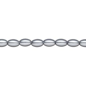 Pearl 1pk pewter, Celestial Crystal® 6x4mm rice 15.5-16 inch