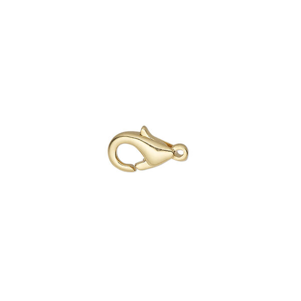 Clasp, lobster claw, gold-plated brass, 10x6mm with closed loop. Sold per pkg of 10. image number 0