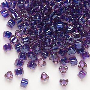 Seed bead, Miyuki, glass, transparent amber yellow color-lined purple, (TR1835), #5 triangle. Sold per 250-gram pkg.