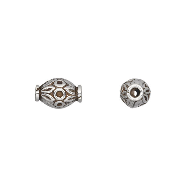 Bead, antiqued sterling silver, 10x7mm oval. Sold per pkg of 6. image number 0