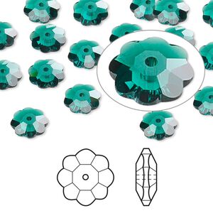 Margarita flower 12pk emerald, Crystal Passions® 8x3mm 3700