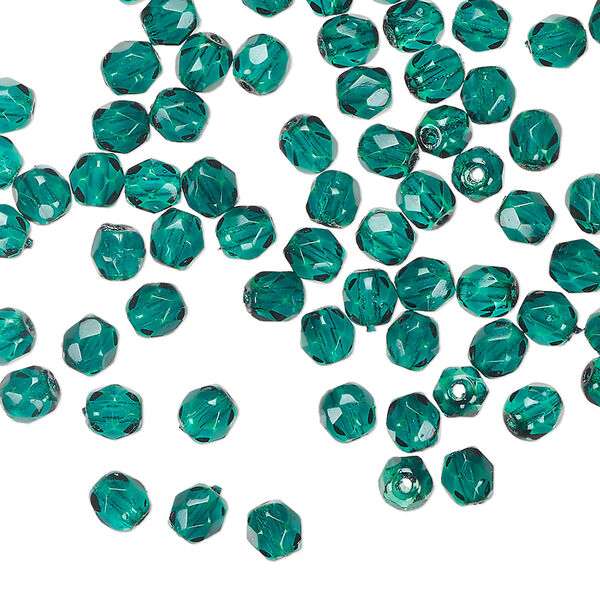 Bead 1pkg100 Czech fire-polished dipped décor glass, translucent teal, 4mm faceted round. image number 0