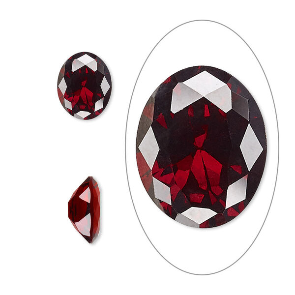 Gem, cubic zirconia, garnet red, 10x8mm faceted oval, Mohs hardness 8-1/2. Sold individually. image number 0