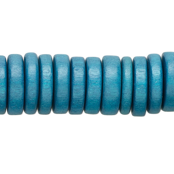 Bead, Taiwanese cheesewood (dyed/waxed), teal blue, 15x3mm-15x4mm  rondelle. Sold per 8-inch strand, approximately 55 beads. image number 0