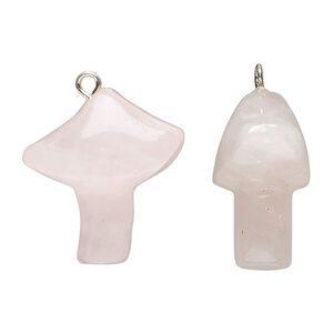 Rose quartz / brass 1pkg1, imitation rhodium-plated hand-carved mushroom drop natural 25x21.5mm