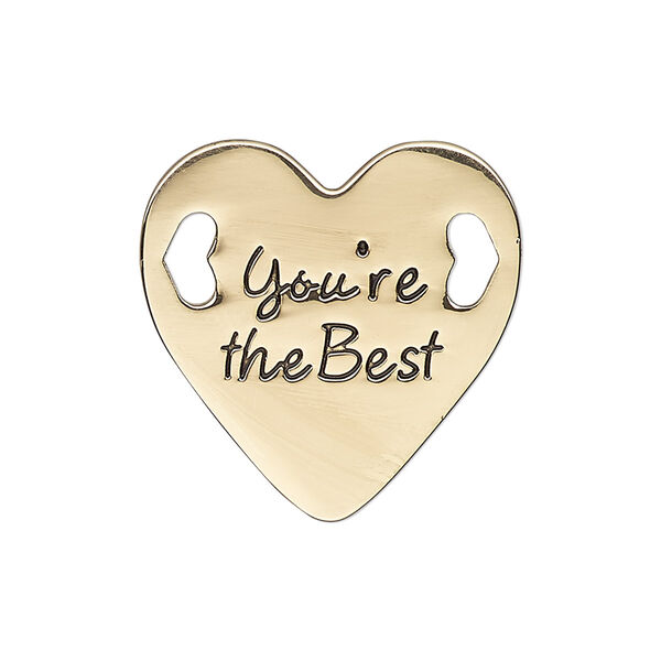 Link, antique gold-finished "pewter" (zinc-based alloy), 25.5mm single-sided flat heart with "You're the Best." Sold individually. image number 0
