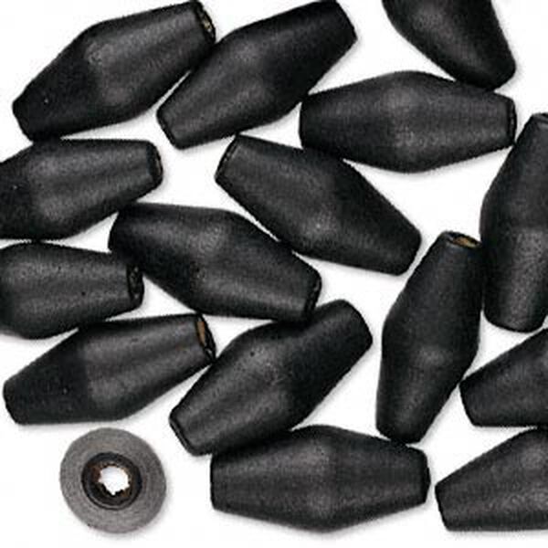 Bead, wood (dyed), black, 24x12mm hand-cut bicone. Sold per pkg of 25. image number 0