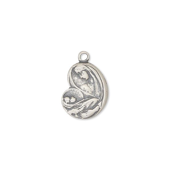 Drop, antiqued sterling silver, 14x12mm Mary and baby Jesus. Sold individually. image number 0