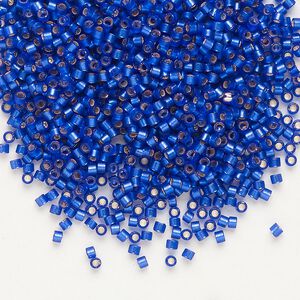 Seed bead, Delica®, glass, pkg/7.5g, #11 round, translucent semi-matte silver-lined dark blue (DB-0696).