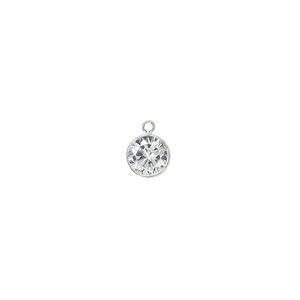 Drop, sterling silver and cubic zirconia, clear, 6.5mm round with 6mm faceted round. Sold individually.