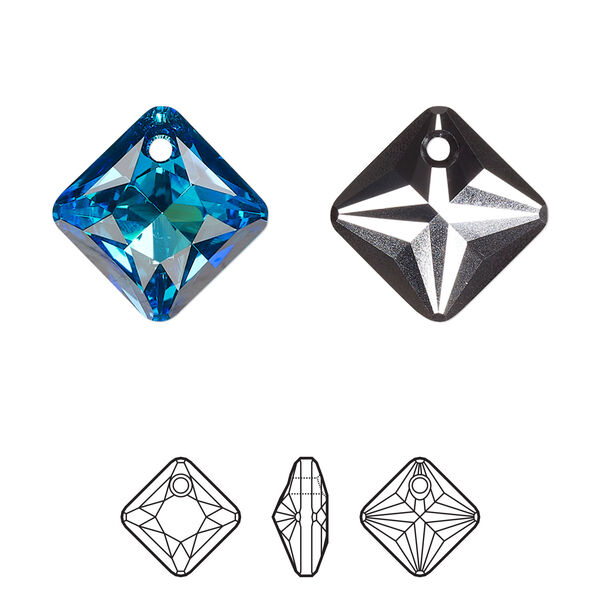 Drop 1pk crystal Bermuda blue P, Crystal Passions&reg; 16mm pendant princess cut 6431 image number 0
