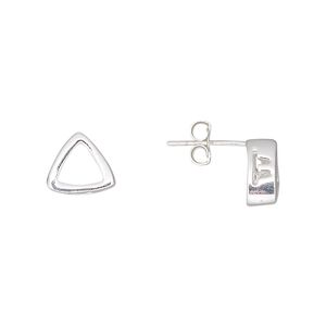 Earstud 1pkg2 sterling silver, 9mm trillion / 6mm trillion 3-prong setting, 1 pair