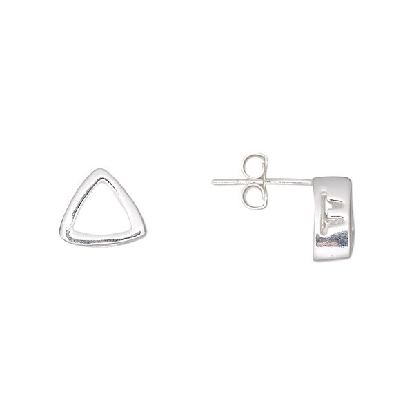Earstud 1pkg2 sterling silver, 9mm trillion / 6mm trillion 3-prong setting, 1 pair image number 0