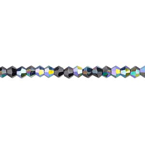 Bead 1pk opaque black AB, Celestial Crystal® 4mm bicone 15.5-16 inch