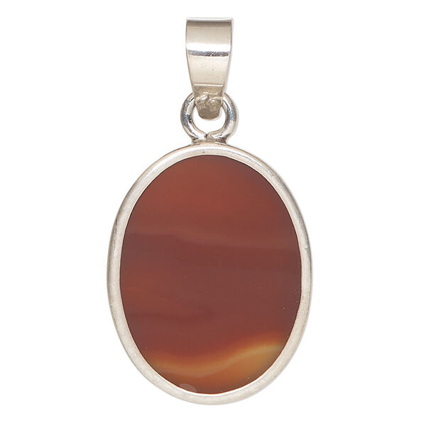 Pendant, carnelian (dyed/heated) and sterling silver, 27x21mm oval. Sold individually. image number 0