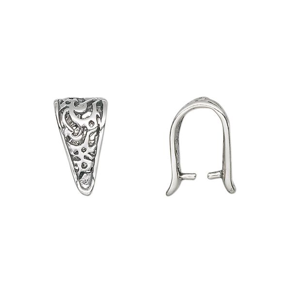 Bail, ice-pick, antiqued sterling silver, 14x8mm fancy triangle, 9mm grip length. Sold individually. image number 0