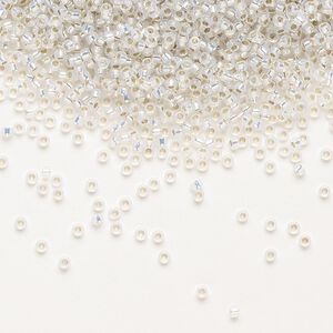 Seed bead, Miyuki, glass, pkg/250g, #15 rocaille, translucent silver-lined opal alabaster base (RR-551).