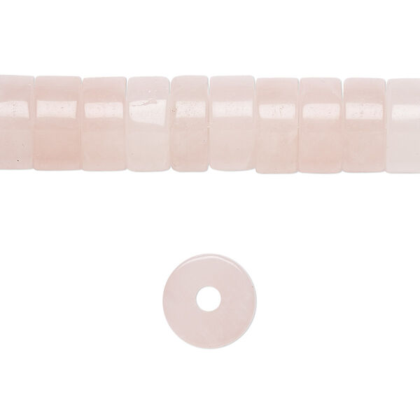 Bead, rose quartz (natural), 10x5mm heishi, B grade, Mohs hardness 7. Sold per pkg of 10. image number 0