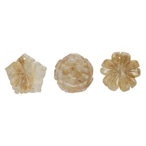 Drop mix, tigerskin glass, translucent, 31x26mm-30x30mm top-drilled carved flower. Sold per pkg of 3.