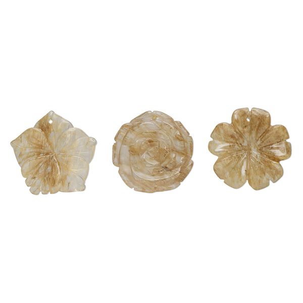Drop mix, tigerskin glass, translucent, 31x26mm-30x30mm top-drilled carved flower. Sold per pkg of 3. image number 0