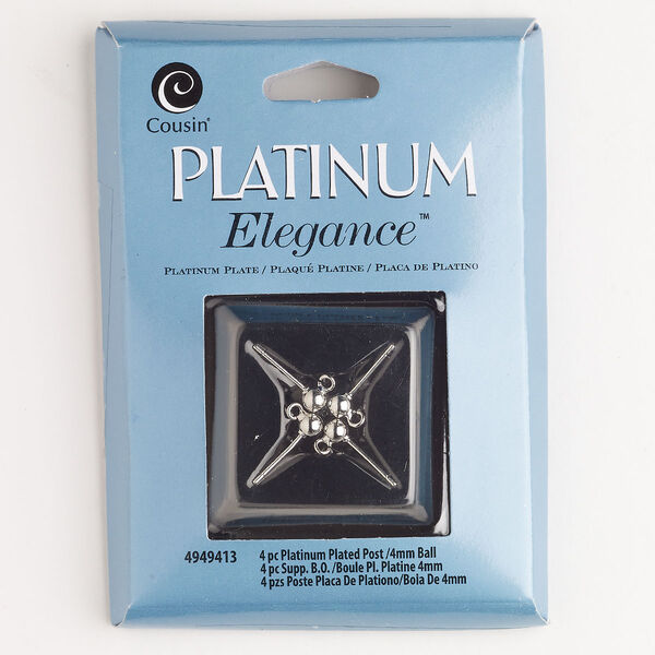 Earstud, copper, pkg/2 pairs, platinum plate, 7mm ball with open loop. image number 0