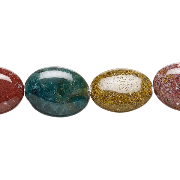 Bead, ocean jasper (natural), 16x12mm flat oval, B grade, Mohs hardness 6-1/2 to 7. Sold per 15-1/2" to 16" strand. image number 0
