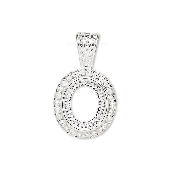 Pendant, silver-plated "pewter" (zinc-based alloy), 27x16mm oval with rope design and 12x10mm oval setting. Sold per pkg of 4. image number 0