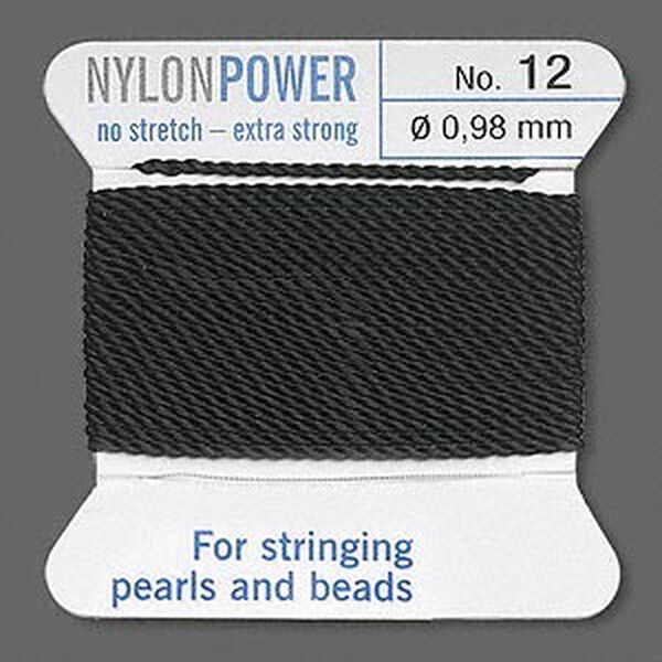 Thread, Griffin, nylon, black, size #12. Sold per 2-meter card (approximately 78 inches). image number 0
