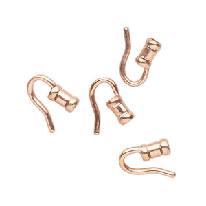 Clasp hook 1pkg4 copper-plated, 11x3.5mm tube / crimp end / fits 2mm cord, brass JBB Findings 1-strand