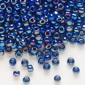 Seed bead, Dyna-Mites™, glass, opaque rainbow dark blue, #6 round. Sold per 1/2 kilogram pkg.