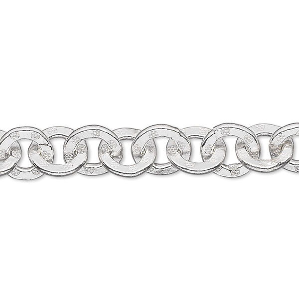 Chain, Hill Tribes, sterling silver, 8.5mm engraved flat round cable. Sold per pkg of 2 feet. image number 0