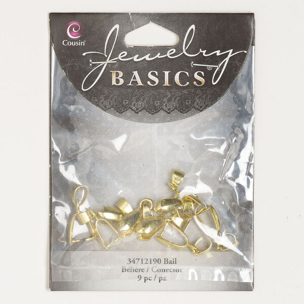 Bail, gold-finished "pewter" (zinc-based alloy), 12x5mm ice-pick with 8mm grip length. Sold per pkg of 9. image number 0