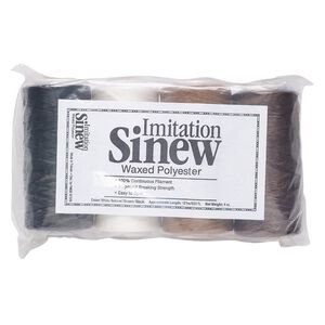 Cord, imitation sinew and waxed polyester, assorted colors, 2mm diameter, 50-pound test. Sold per pkg of (4) 400-foot spools.