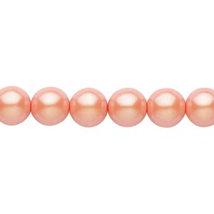Bead, Czech pearl-coated glass druk, opaque iridescent light coral, 8mm round. Sold per 15-1/2" to 16" strand.