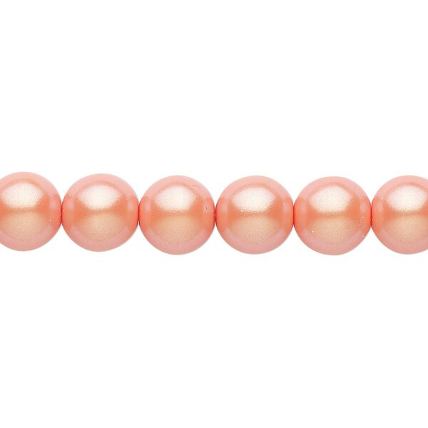 Bead, Czech pearl-coated glass druk, opaque iridescent light coral, 8mm round. Sold per 15-1/2" to 16" strand. image number 0