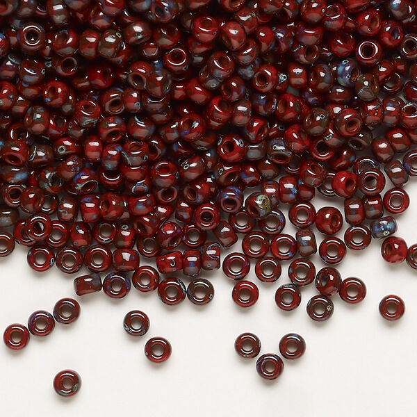 Seed bead, Miyuki, glass, pkg/50g, #8 rocaille, opaque Picasso red, (RR-4513). image number 0