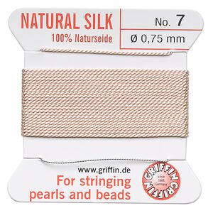 Thread, Griffin, silk, light pink, size #7. Sold per 2-meter card (approximately 78 inches).