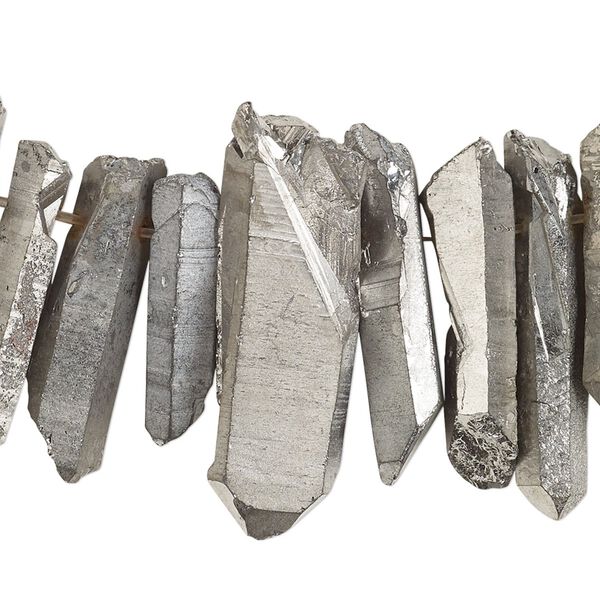 Quartz crystal 1pkg1, electroplated hand-cut top-drilled natural point bead 4 inch 15x4mm-35x8mm image number 0