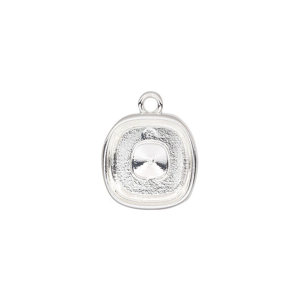 Drop, Almost Instant Jewelry®, silver-finished "pewter" (zinc-based alloy), 14mm square with 12mm cushion setting. Sold per pkg of 2. image number 0