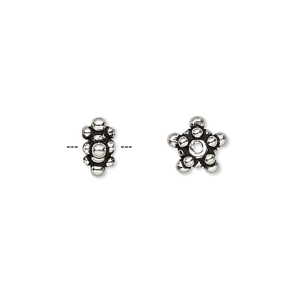 Bead, antiqued sterling silver, 8x4mm star rondelle. Sold per 1/4 troy ounce pkg, approximately 5 beads. image number 0
