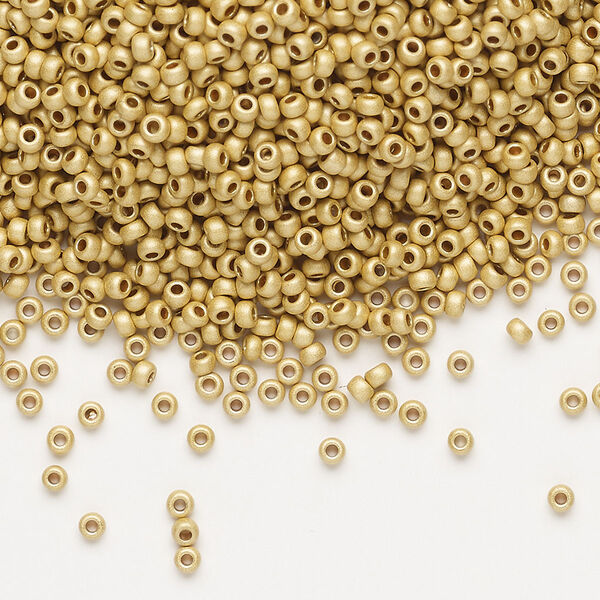 Seed bead, Preciosa Ornela Czech glass, pkg/500g, #11 rocaille, opaque matte metallic terra dyed gold clear, (18581). image number 0
